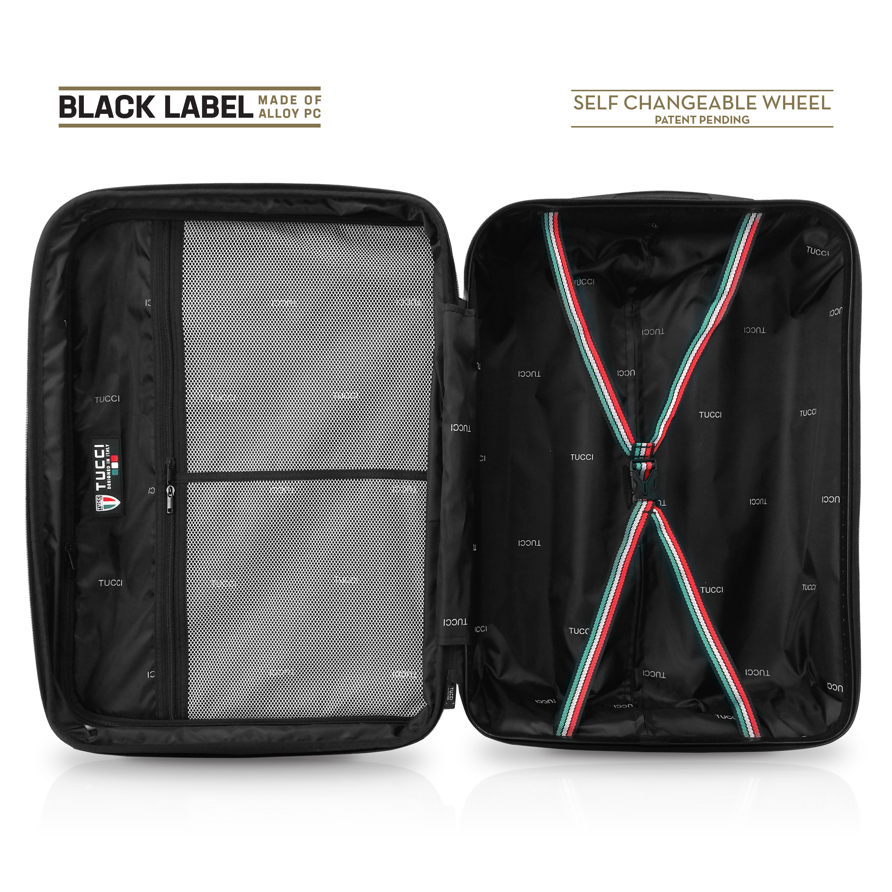 TUCCI Italy LETIZIA (20", 24", 28") Expandable Spinner Wheel Suitcase Black
