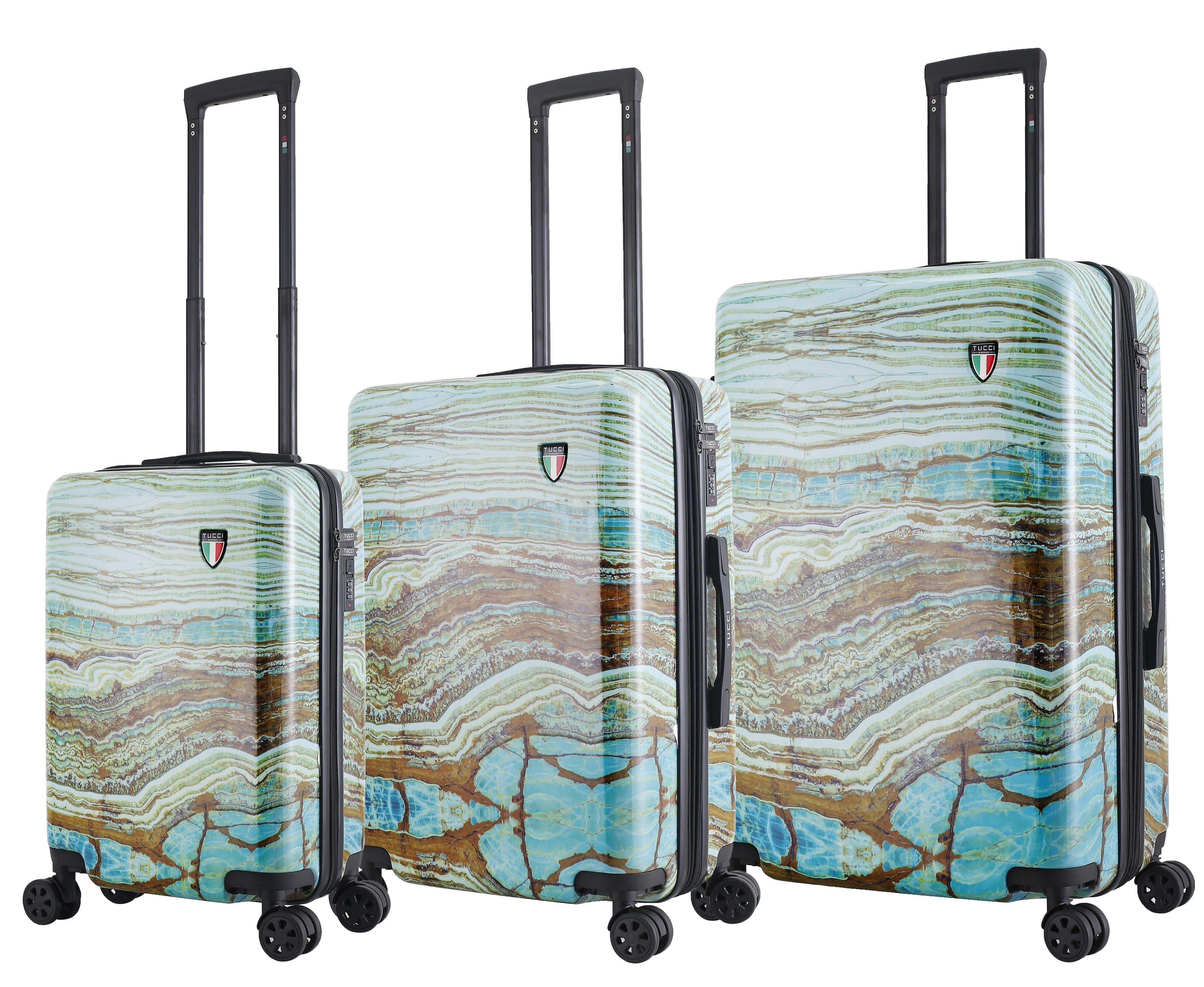 TUCCI Italy Earth Art Emerald Marble 3 PC Set (20", 24", 28") Luggage Suitcase