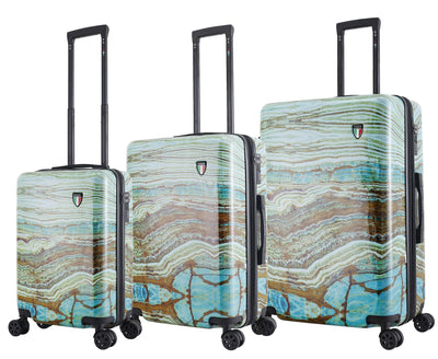 TUCCI Italy Earth Art Emerald Marble 3 PC Set (20", 24", 28") Luggage Suitcase