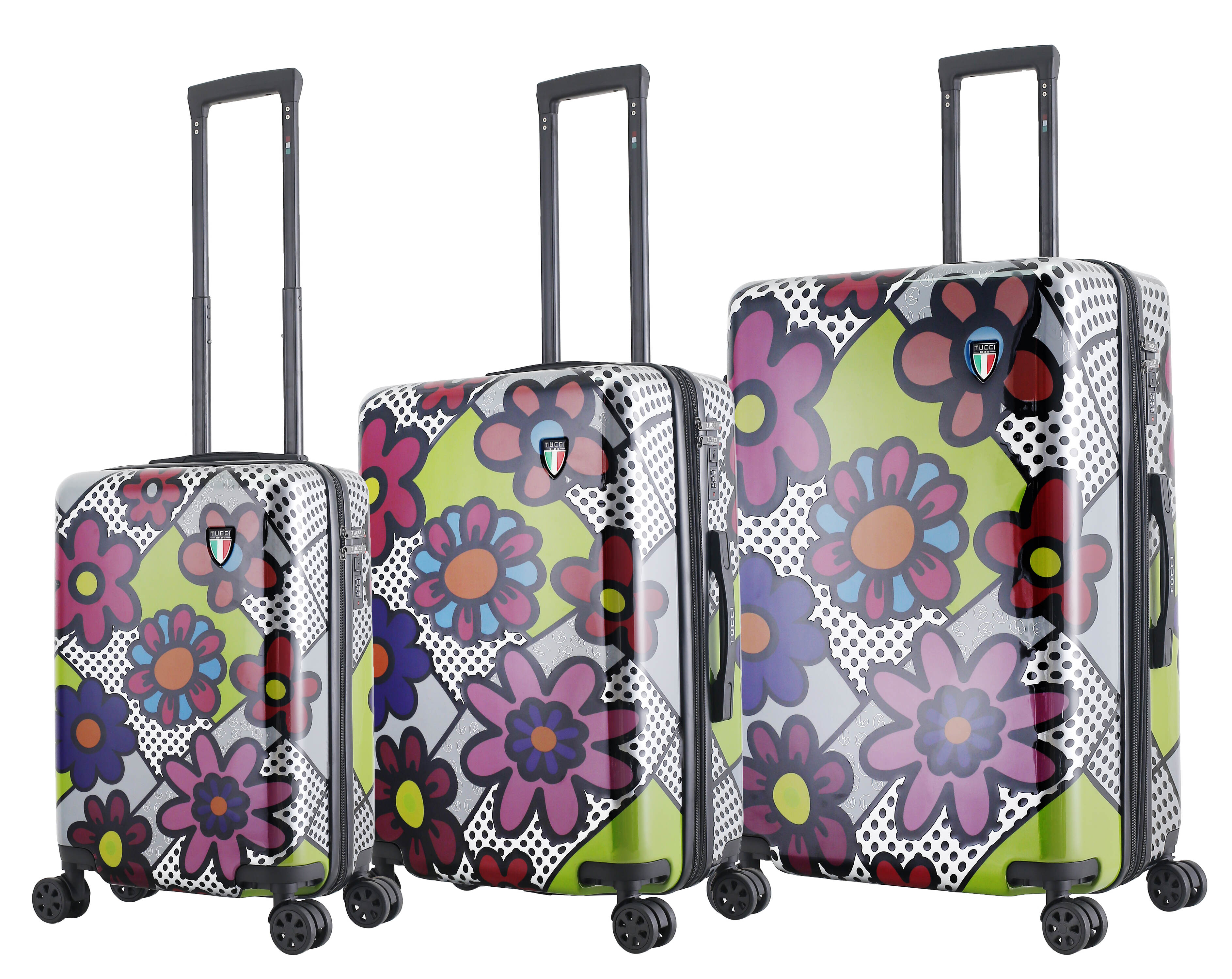 TUCCI Italy Pop Art Flower Dots 3 PC Sets (20", 24", 28") Luggage Suitcases