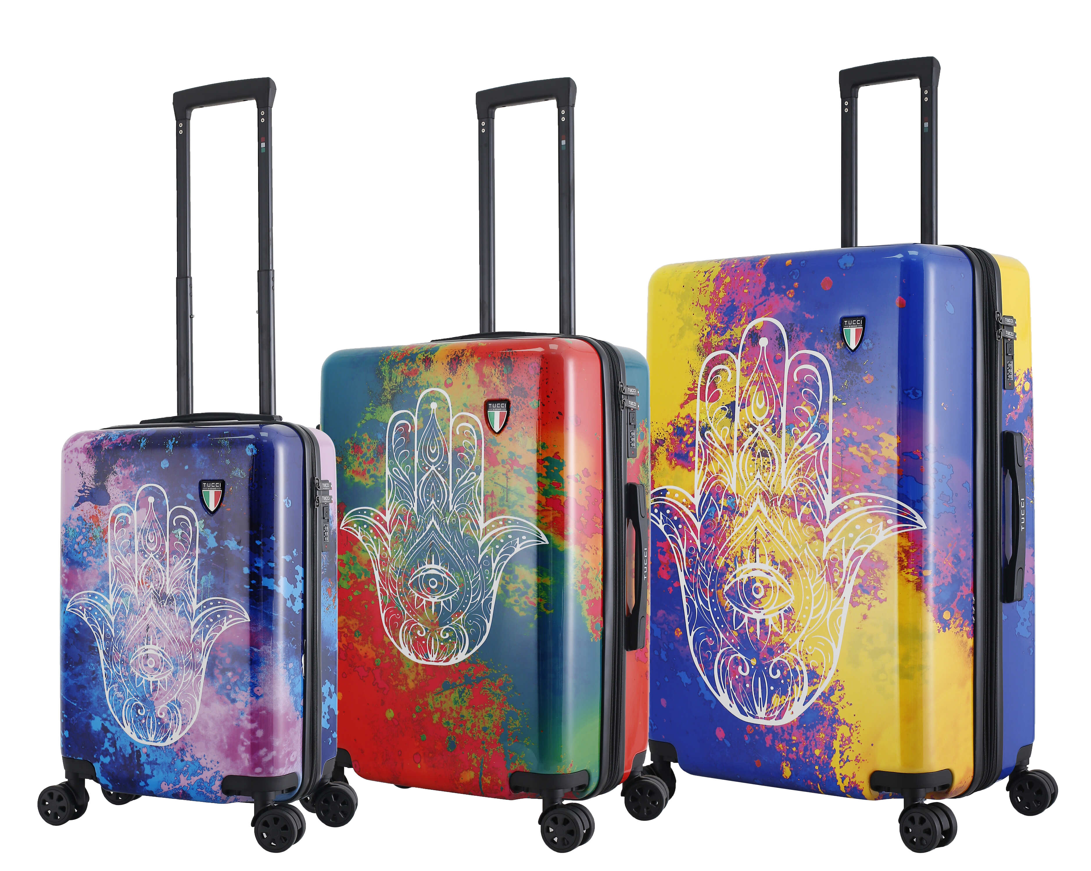 TUCCI Italy Emotion Art Exotic Hamsa 3 PC Set (20", 24", 28") Luggage Suitcase