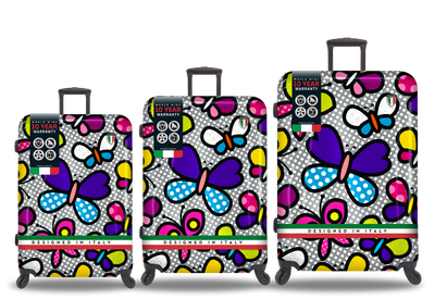 TUCCI Italy Pop Art Butterfly Pop 3PC Set (20",24",28") Luggage Suitcase