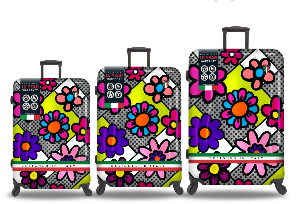 TUCCI Italy Pop Art Flower Dots 3 PC Sets (20", 24", 28") Luggage Suitcases