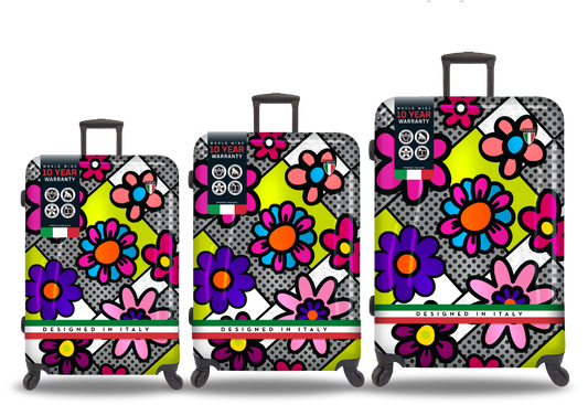 TUCCI Italy Pop Art Flower Dots 3 PC Sets (20", 24", 28") Luggage Suitcases