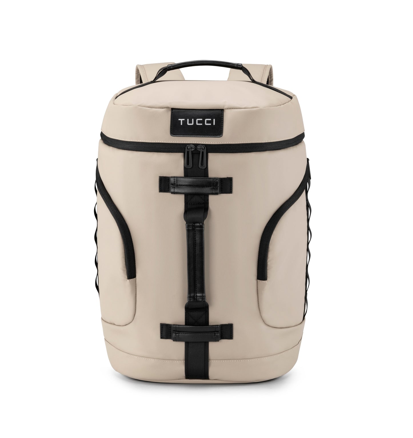 Tucci Italy DashPack Large-Capacity 17.5-Inch Laptop Backpack – Beige | Water‑Resistant Fabric, Trolley Sleeve, Dual Bottle Pockets, Travel Backpack