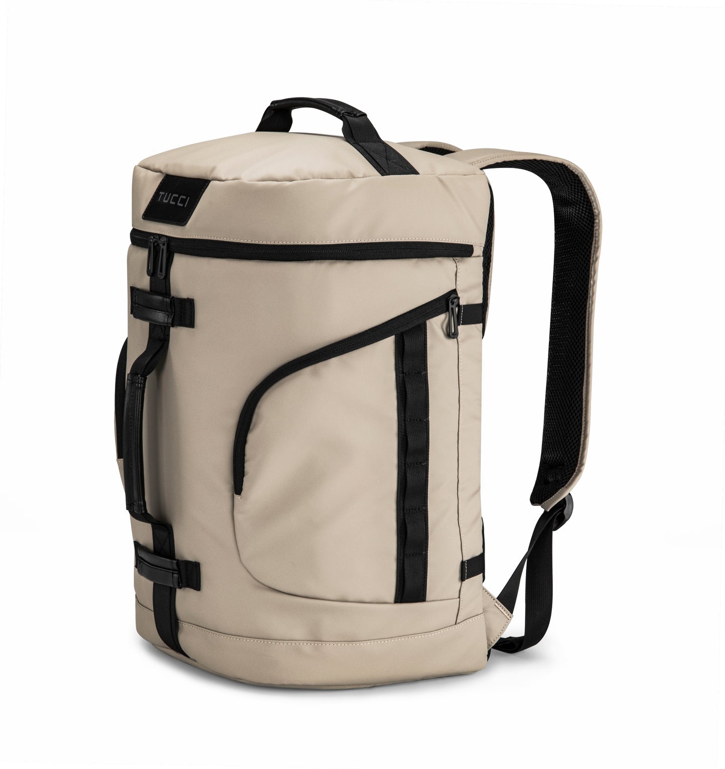 Tucci Italy DashPack Large-Capacity 17.5-Inch Laptop Backpack – Beige | Water‑Resistant Fabric, Trolley Sleeve, Dual Bottle Pockets, Travel Backpack