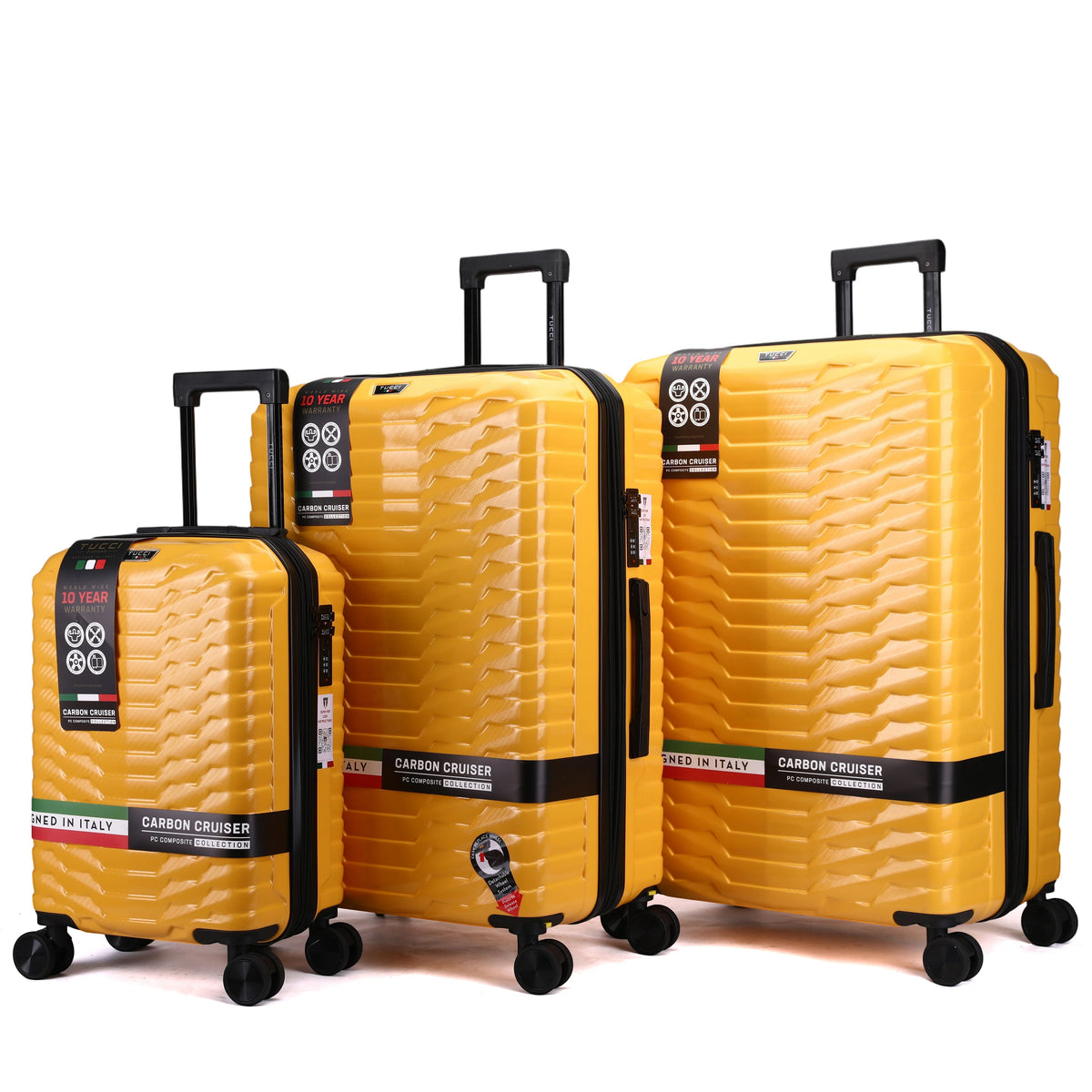 Tucci Italy Occhio 3-Piece Expandable Hardside Luggage Set, PC Carbon Fiber Texture Spinner Suitcases with TSA Lock, 20/28/30 in