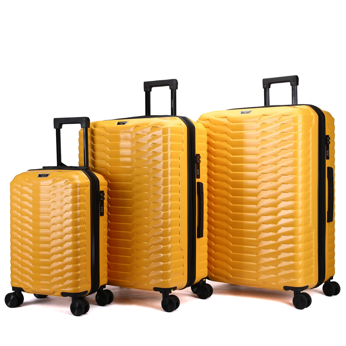 Tucci Italy Occhio 3-Piece Expandable Hardside Luggage Set, PC Carbon Fiber Texture Spinner Suitcases with TSA Lock, 20/28/30 in