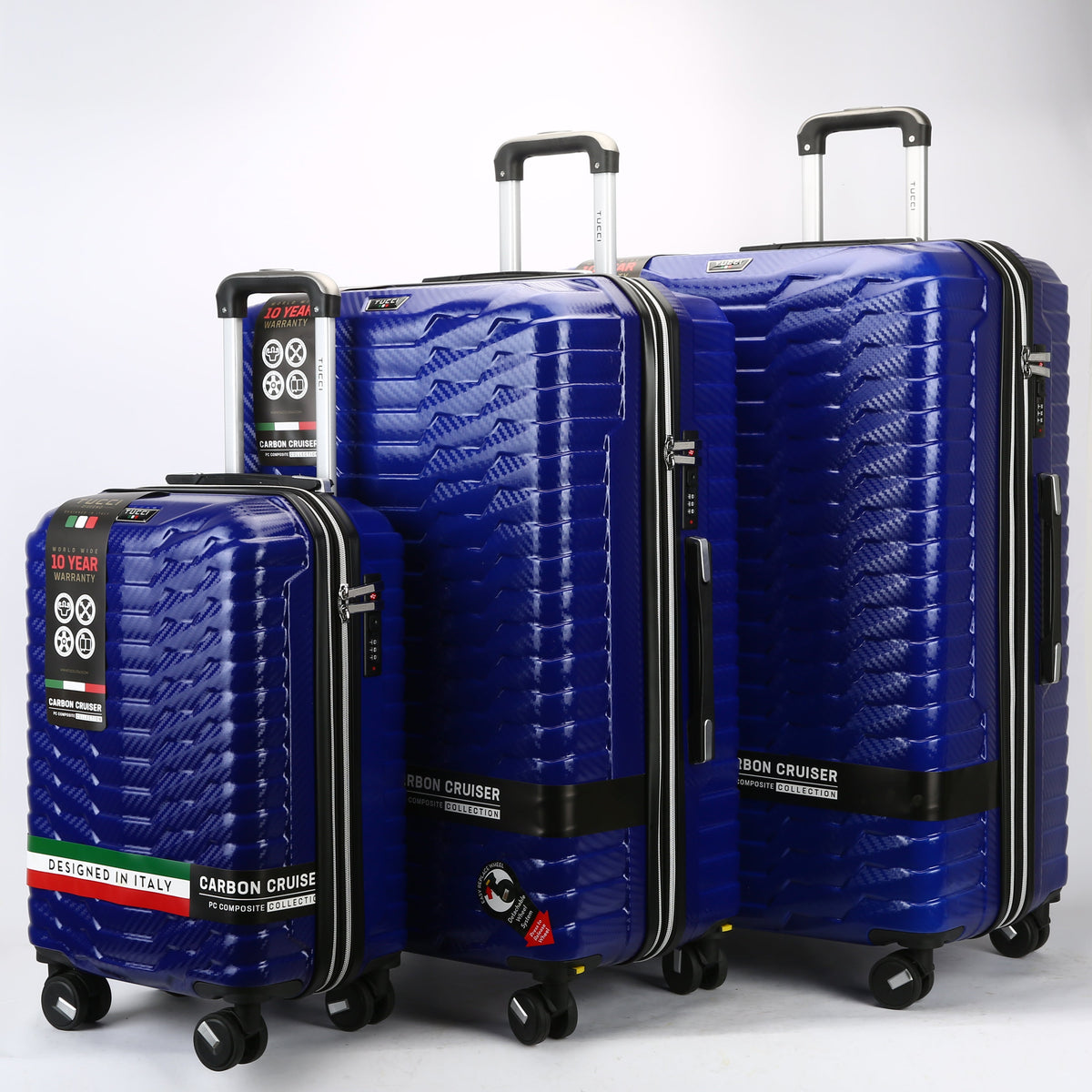 Tucci Italy Occhio 3-Piece Expandable Hardside Luggage Set, PC Carbon Fiber Texture Spinner Suitcases with TSA Lock, 20/28/30 in