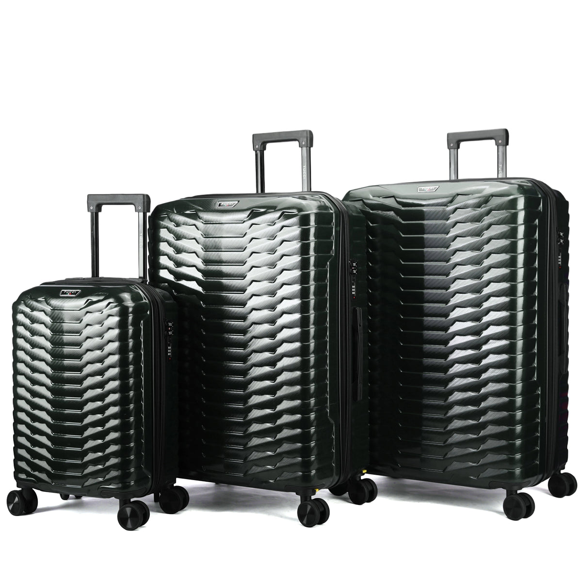 Tucci Italy Occhio 3-Piece Expandable Hardside Luggage Set, PC Carbon Fiber Texture Spinner Suitcases with TSA Lock, 20/28/30 in