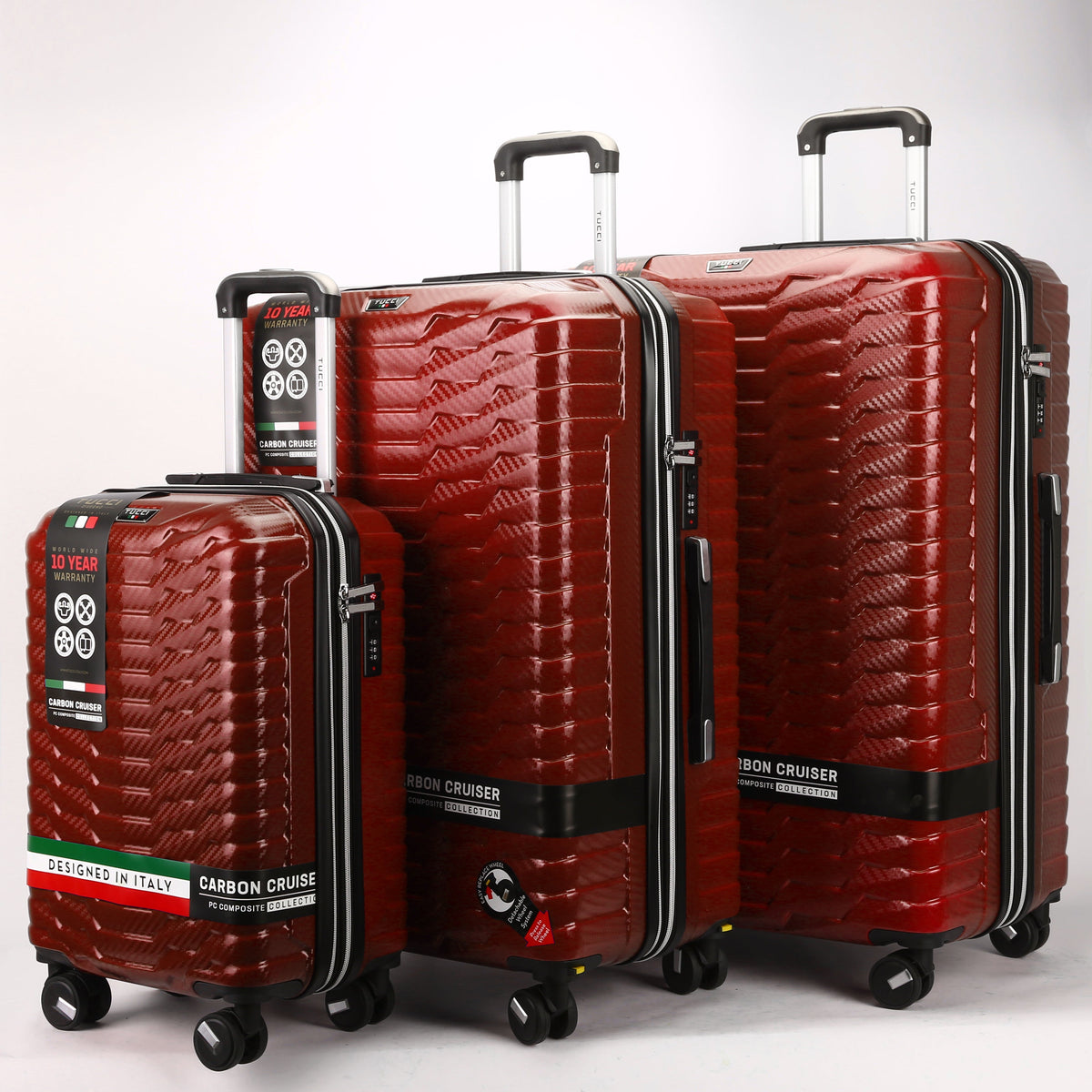 Tucci Italy Occhio 3-Piece Expandable Hardside Luggage Set, PC Carbon Fiber Texture Spinner Suitcases with TSA Lock, 20/28/30 in