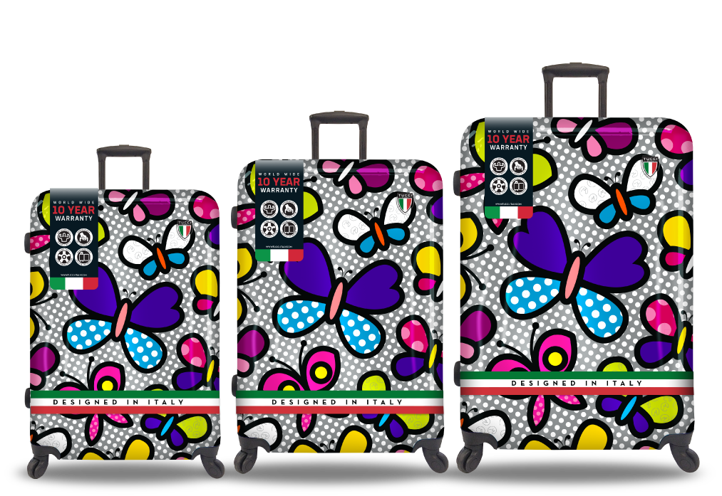 TUCCI Italy Pop Art Butterfly Pop 3PC Set (20",24",28") Luggage Suitcase