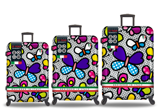 TUCCI Italy Pop Art Butterfly Pop 3PC Set (20",24",28") Luggage Suitcase